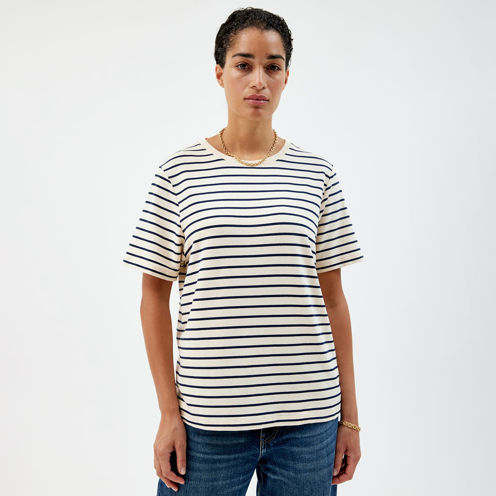 Tencel Loose Tee, Midnight Blue/Ecru sripe, hi-res