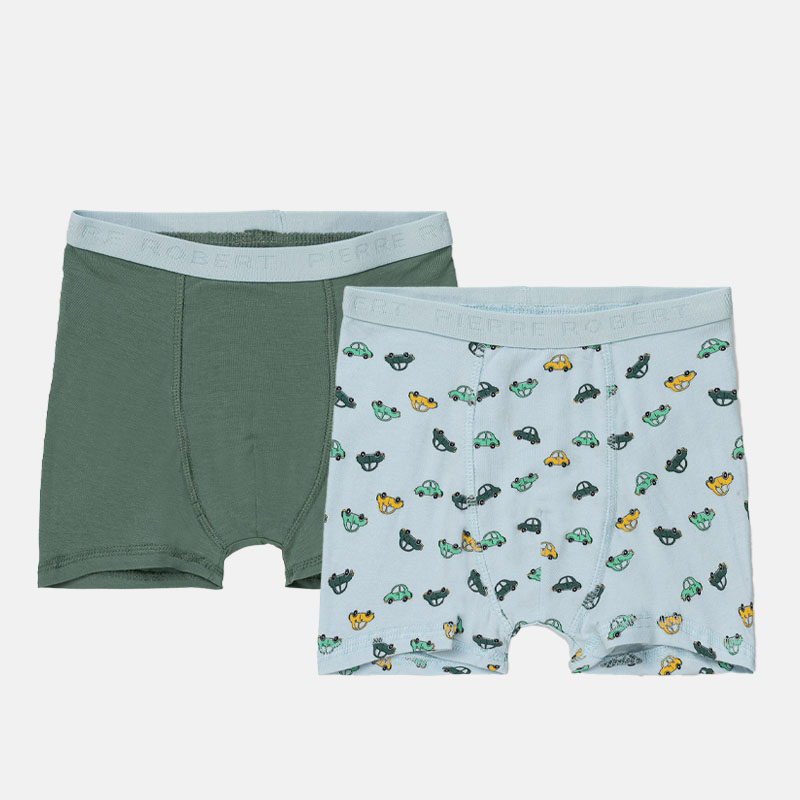 Cotton Boxer Kids Boy x2, Jade Green and Sky Blue, hi-res