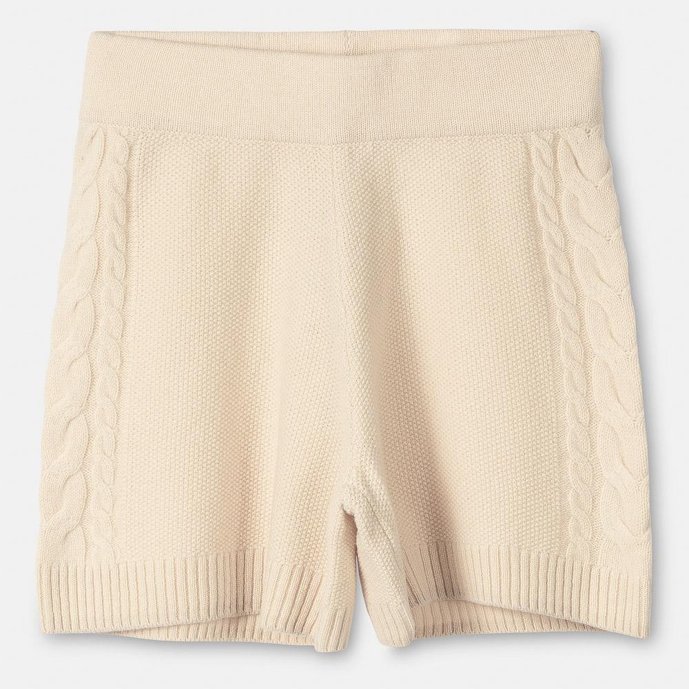 Cropped sweater with cable knit and perforations - Creamy