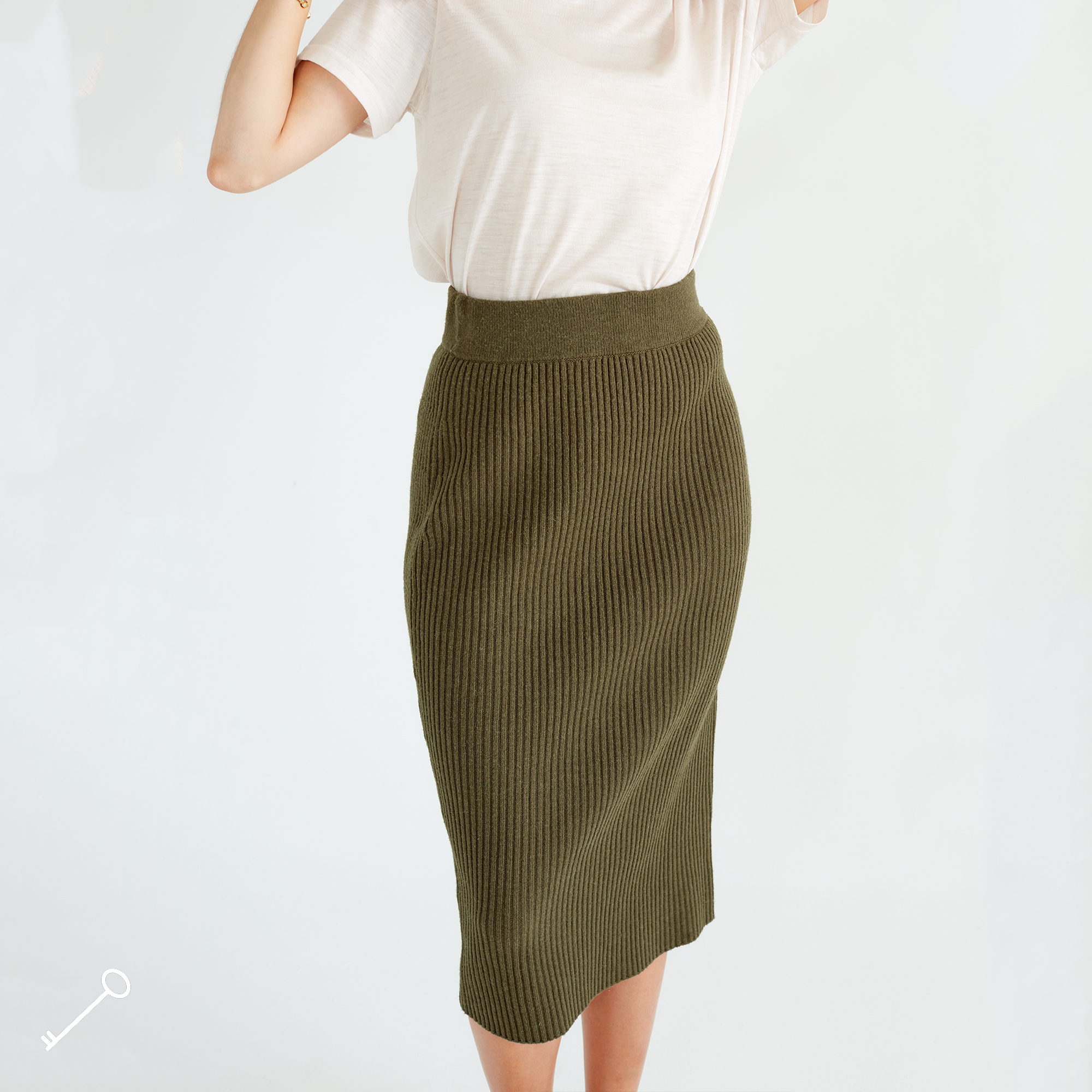 Wool Pencil Skirt, Olive Green, hi-res