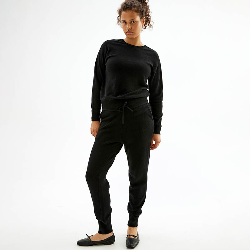 Tapered wool loungewear pants, Black, hi-res