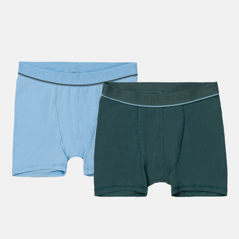 Cotton Boxer Jr Boy x2, Pine and Ice Blue, hi-res